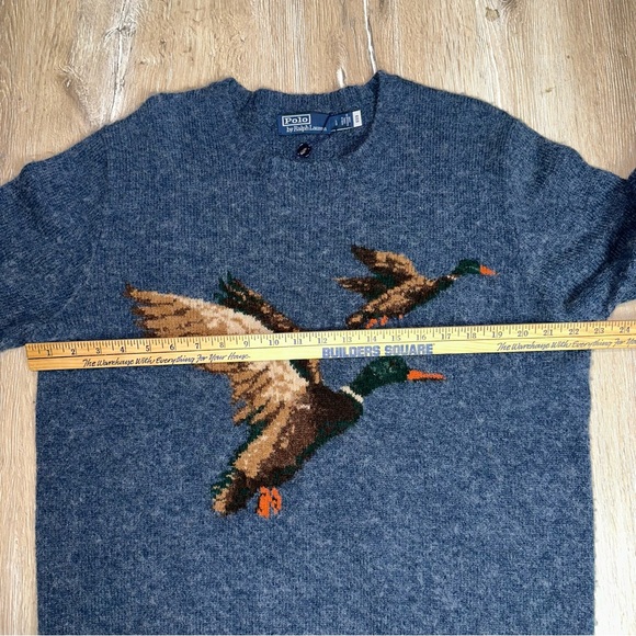 Polo Ralph Lauren Men’s Mallard Duck Wool Suede Elbow Patch’s Sweater Large Blue - Picture 12 of 14